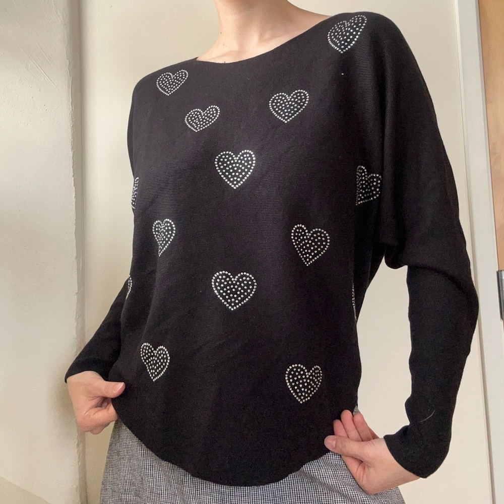 Black Heart Rhinestone Sweater